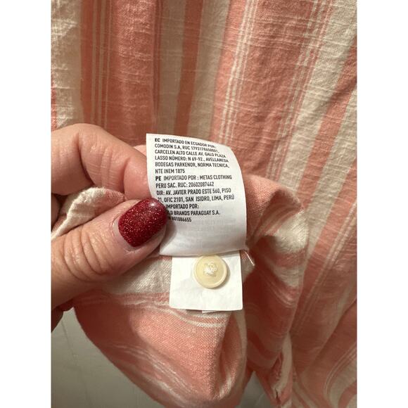 American Eagle XXL Men’s Beach/Paradise  Peach Striped Cotton Short Sleeve Shirt - Picture 7 of 7
